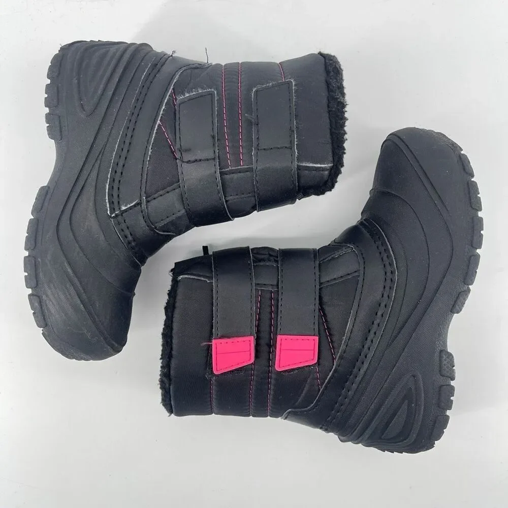 Wonder Nation Girls Black Pink Winter Boots Water Resistant Sherpa Lined Size 12